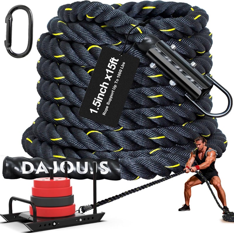 DAJOUJS Weight Workout Sled Pulling Rope - 1.5 Inch x 15FT Heavy Duty Workout Sled Pull Rope for Tire Pulling, Football Training - Fitness Resistance Exercise Equipment for Men & Women - Image 1